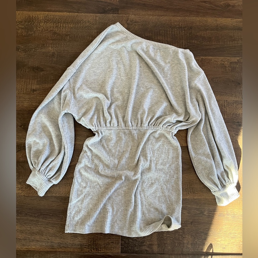 Free People Gray Off-Shoulder Ribbed Mini Dress